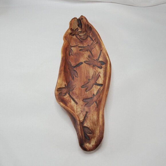 Hand-made Pottery Dragonfly Leaf-Shaped Jewelry Trinket Tray Dish 9.5" Long - Picture 2 of 14
